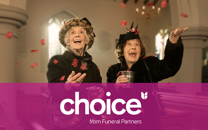 Maureen & Brenda older ladies throwing rose petals at funeral - Choice Plans from Funeral Partners