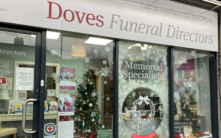 Festive window - Doves Funeral Directors